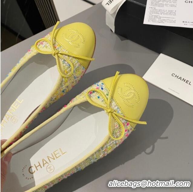 Sumptuous Chanel Tweed & Calfskin Classic Ballet Flat Yellow 322058