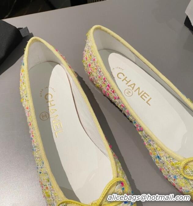 Sumptuous Chanel Tweed & Calfskin Classic Ballet Flat Yellow 322058