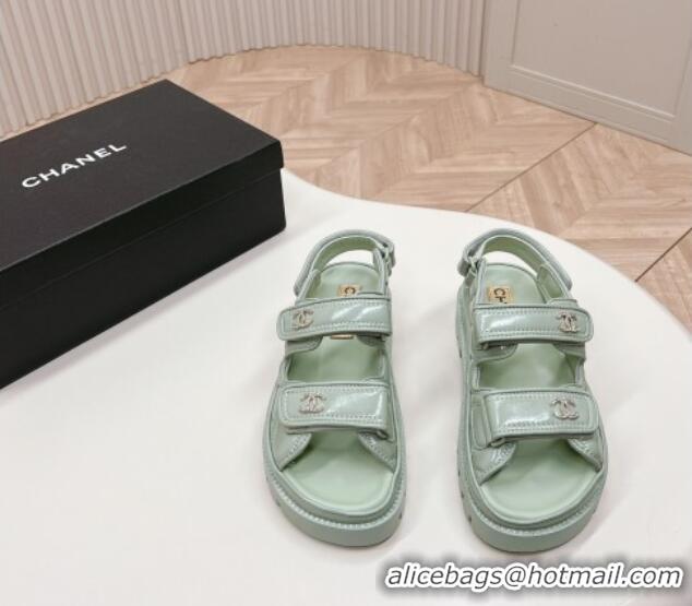 Buy Discount Chanel Shiny Calfskin Strap Sandals Light Green 322060