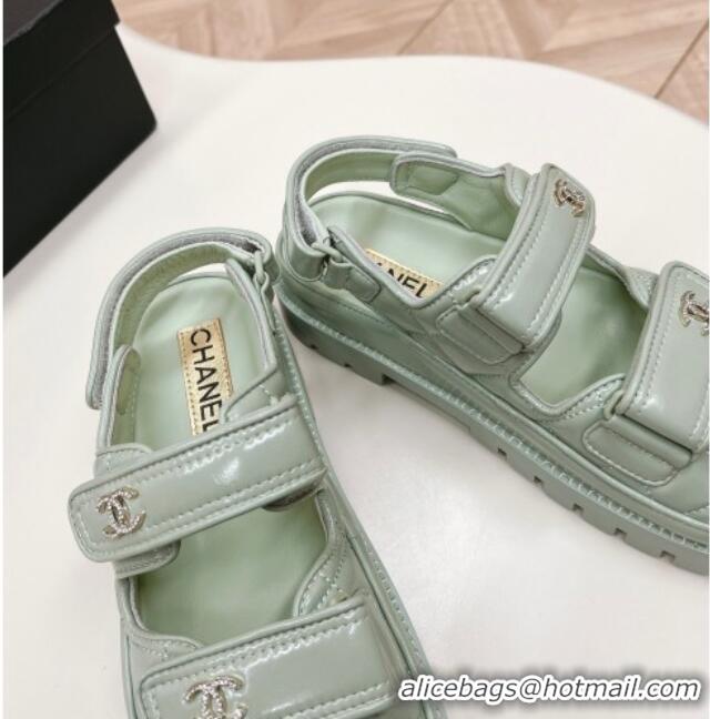 Buy Discount Chanel Shiny Calfskin Strap Sandals Light Green 322060