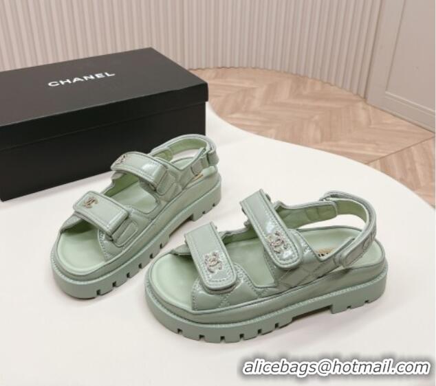 Buy Discount Chanel Shiny Calfskin Strap Sandals Light Green 322060