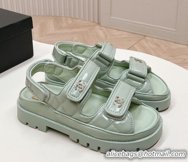 Buy Discount Chanel Shiny Calfskin Strap Sandals Light Green 322060