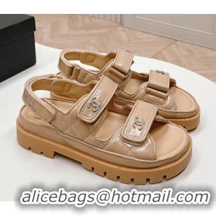 Good Quality Chanel Shiny Calfskin Strap Sandals Beige 322062