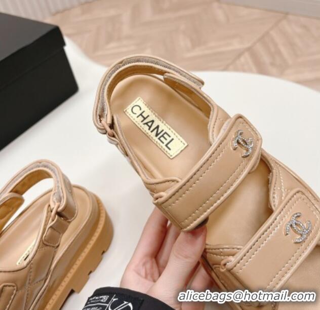 Good Quality Chanel Shiny Calfskin Strap Sandals Beige 322062