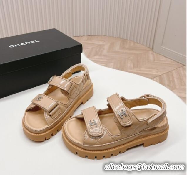 Good Quality Chanel Shiny Calfskin Strap Sandals Beige 322062