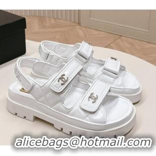 Low Cost Chanel Shiny Calfskin Strap Sandals White 322064