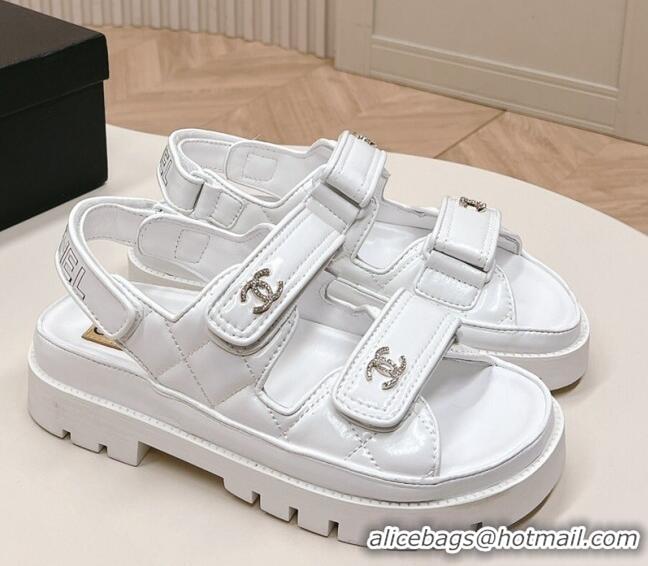 Low Cost Chanel Shiny Calfskin Strap Sandals White 322064