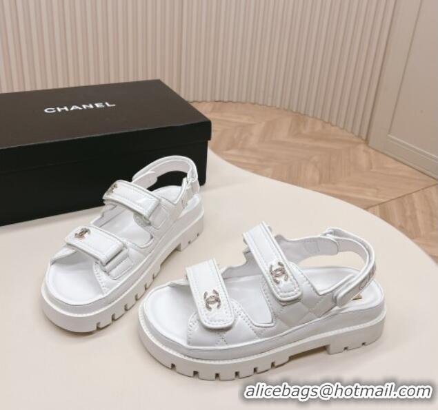 Low Cost Chanel Shiny Calfskin Strap Sandals White 322064