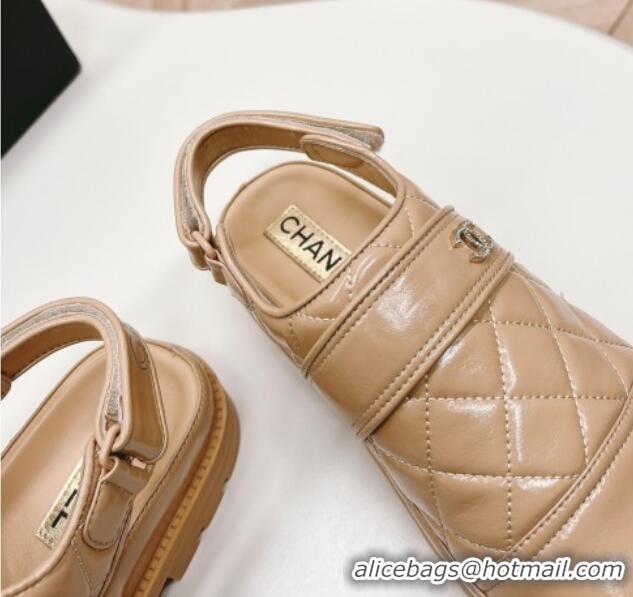 Best Product Chanel Shiny Calfskin Slingback Shoes Beige 322066