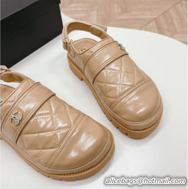 Best Product Chanel Shiny Calfskin Slingback Shoes Beige 322066