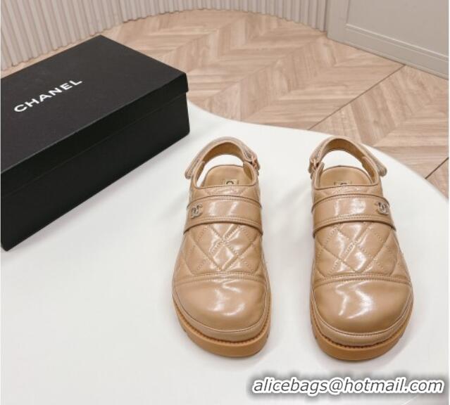 Best Product Chanel Shiny Calfskin Slingback Shoes Beige 322066