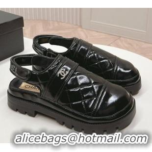 Unique Style Chanel Shiny Calfskin Slingback Shoes Black 322067