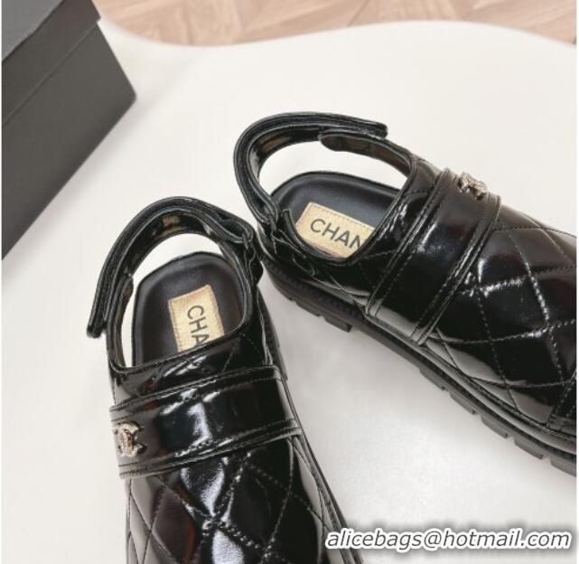 Unique Style Chanel Shiny Calfskin Slingback Shoes Black 322067