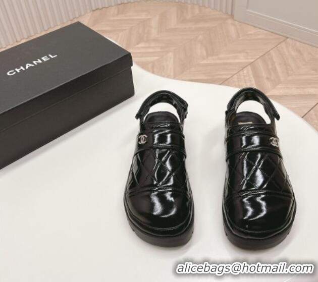 Unique Style Chanel Shiny Calfskin Slingback Shoes Black 322067