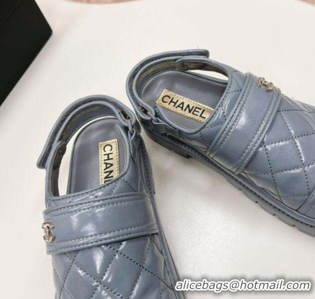 Luxurious Chanel Shiny Calfskin Slingback Shoes Grey 322068