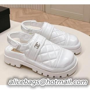 Stylish Chanel Shiny Calfskin Slingback Shoes White 322070