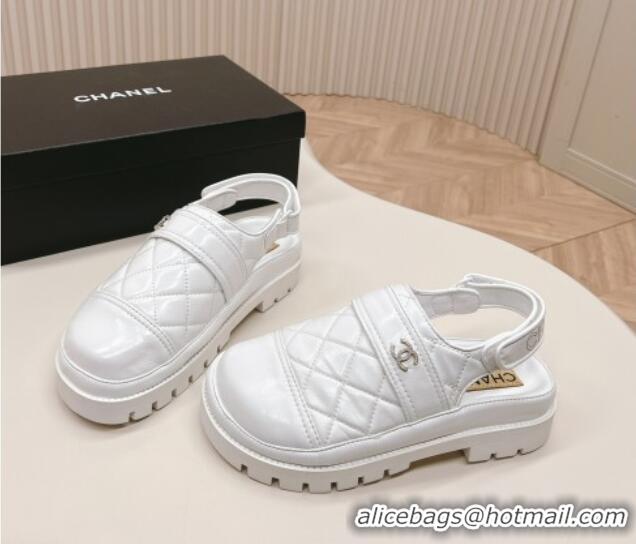 Stylish Chanel Shiny Calfskin Slingback Shoes White 322070