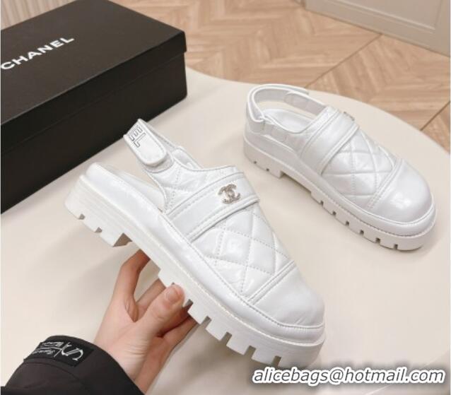 Stylish Chanel Shiny Calfskin Slingback Shoes White 322070