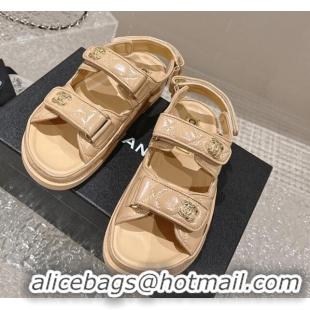 Good Looking Chanel Calfskin Strap Sandals with Metal-Tone CC Beige 322071