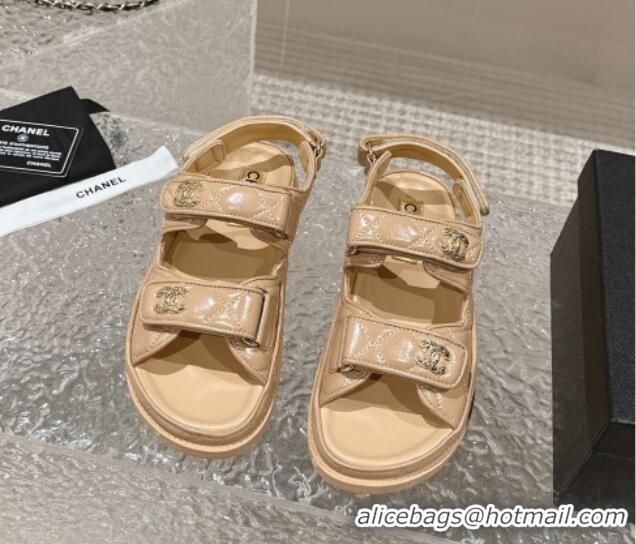 Good Looking Chanel Calfskin Strap Sandals with Metal-Tone CC Beige 322071