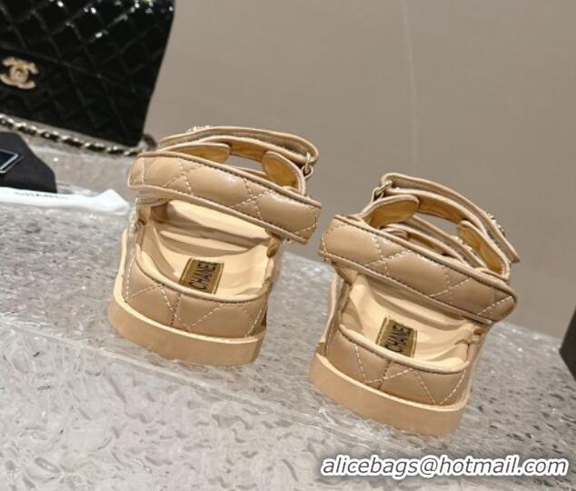 Good Looking Chanel Calfskin Strap Sandals with Metal-Tone CC Beige 322071