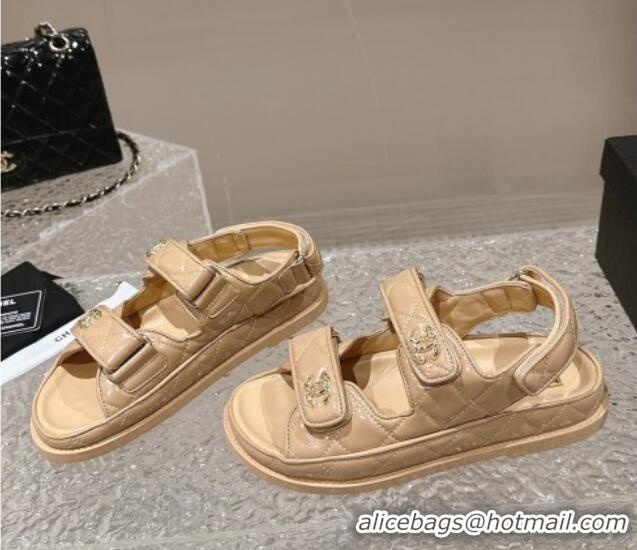 Good Looking Chanel Calfskin Strap Sandals with Metal-Tone CC Beige 322071