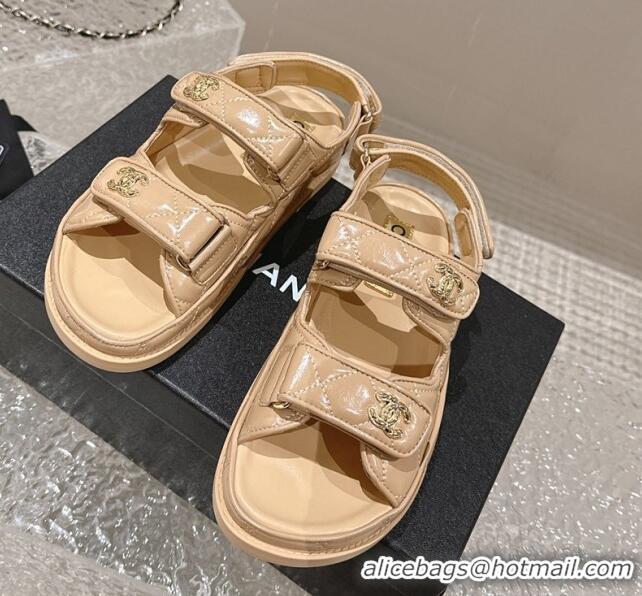 Good Looking Chanel Calfskin Strap Sandals with Metal-Tone CC Beige 322071