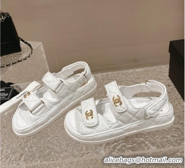 Good Looking Chanel Calfskin Strap Sandals with Metal-Tone CC Beige 322071