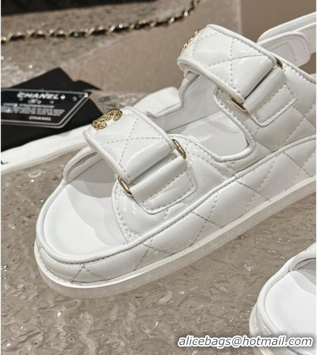 Perfect Chanel Calfskin Strap Sandals with Metal-Tone CC White 322072