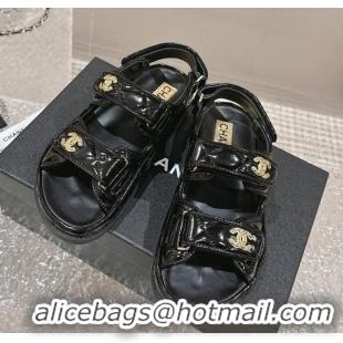 Grade Quality Chanel Calfskin Strap Sandals with Metal-Tone CC Black 322073