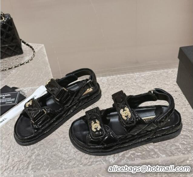 Grade Quality Chanel Calfskin Strap Sandals with Metal-Tone CC Black 322073