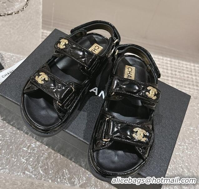 Grade Quality Chanel Calfskin Strap Sandals with Metal-Tone CC Black 322073