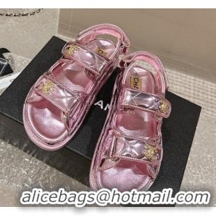 Best Product Chanel Calfskin Strap Sandals with Metal-Tone CC Pink 322074