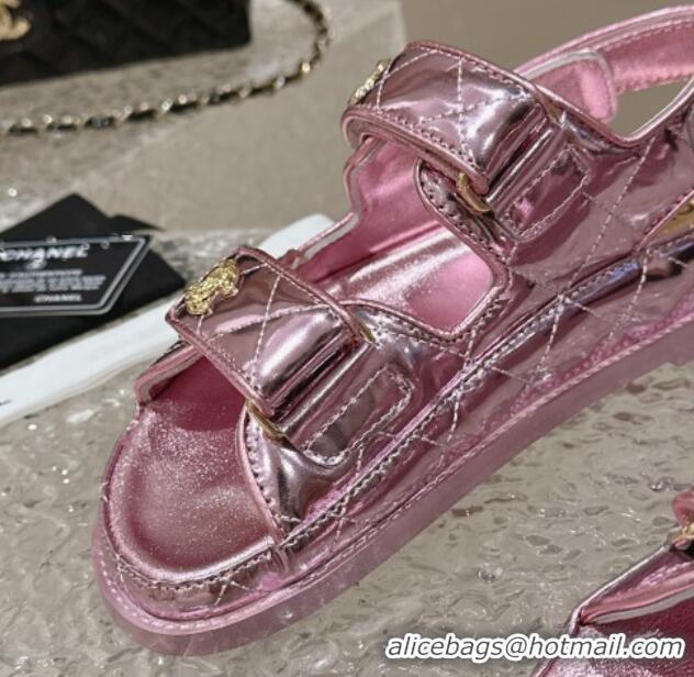 Best Product Chanel Calfskin Strap Sandals with Metal-Tone CC Pink 322074