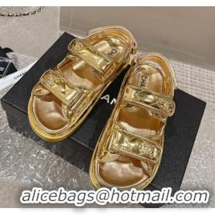 Low Price Chanel Calfskin Strap Sandals with Metal-Tone CC Gold 322075