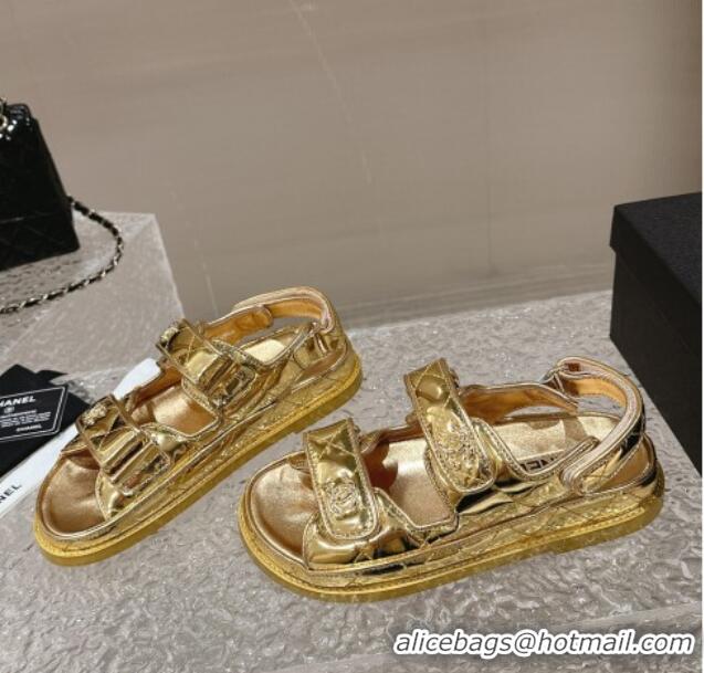 Low Price Chanel Calfskin Strap Sandals with Metal-Tone CC Gold 322075