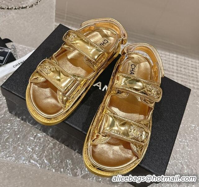 Low Price Chanel Calfskin Strap Sandals with Metal-Tone CC Gold 322075