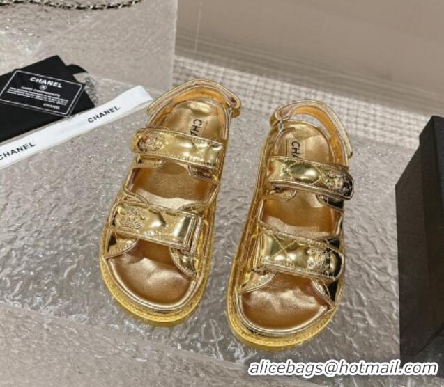 Low Price Chanel Calfskin Strap Sandals with Metal-Tone CC Gold 322075