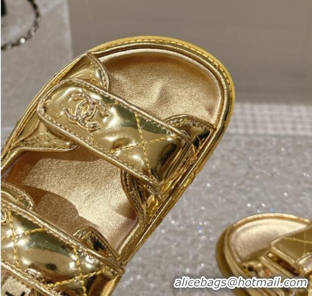 Low Price Chanel Calfskin Strap Sandals with Metal-Tone CC Gold 322075