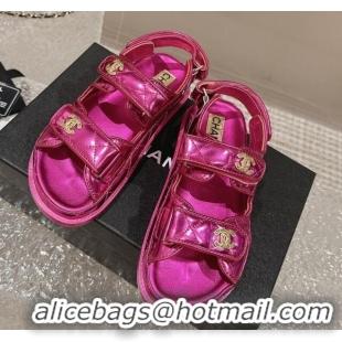 Sumptuous Chanel Calfskin Strap Sandals with Metal-Tone CC Purple 322076