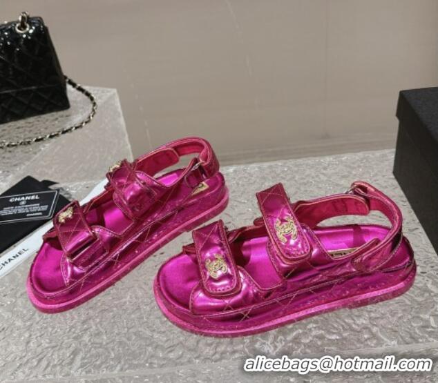 Sumptuous Chanel Calfskin Strap Sandals with Metal-Tone CC Purple 322076