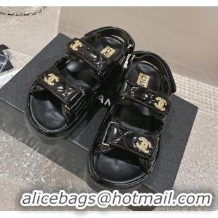 Purchase Chanel Calfskin Platform Strap Sandals with Metal-Tone CC Black 322079