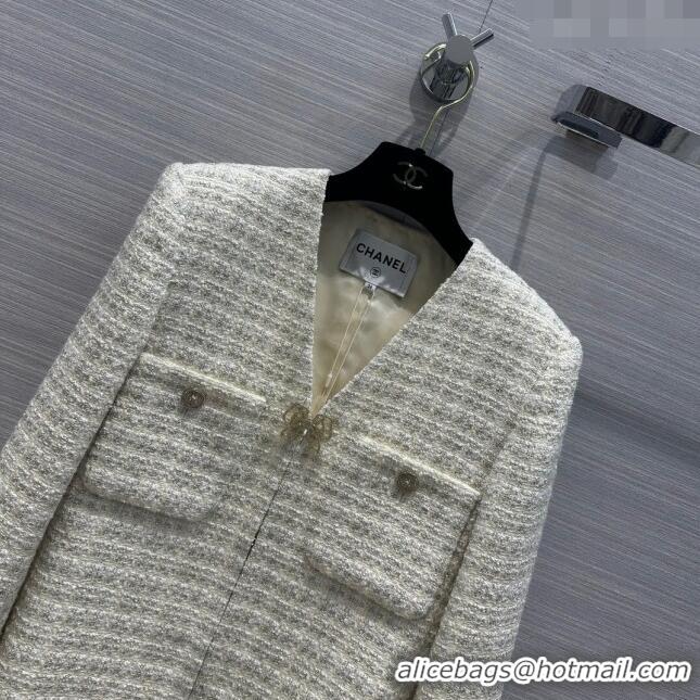 Top Quality Chanel Tweed Jacket CH041823 Beige 2024