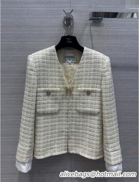 Top Quality Chanel Tweed Jacket CH041823 Beige 2024