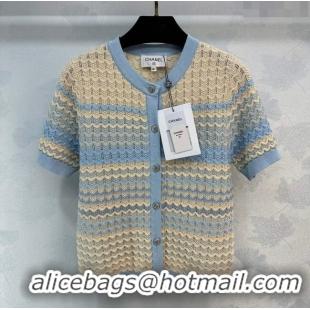 Famous Brand Chanel Knit Cardigan CH041827 Beige/Blue 2024