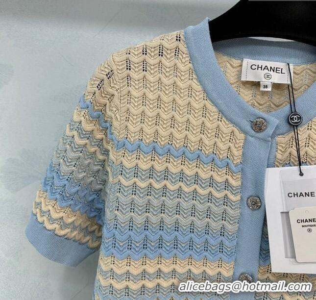 Famous Brand Chanel Knit Cardigan CH041827 Beige/Blue 2024