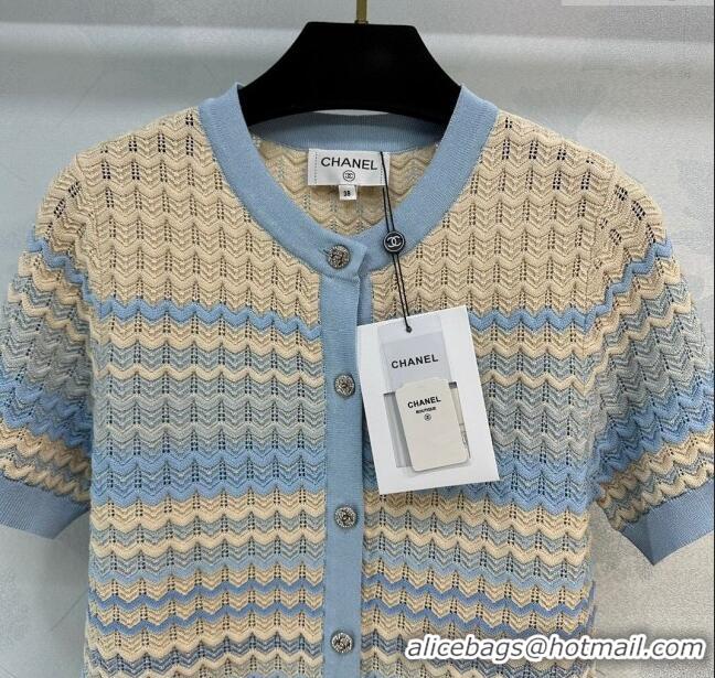 Famous Brand Chanel Knit Cardigan CH041827 Beige/Blue 2024