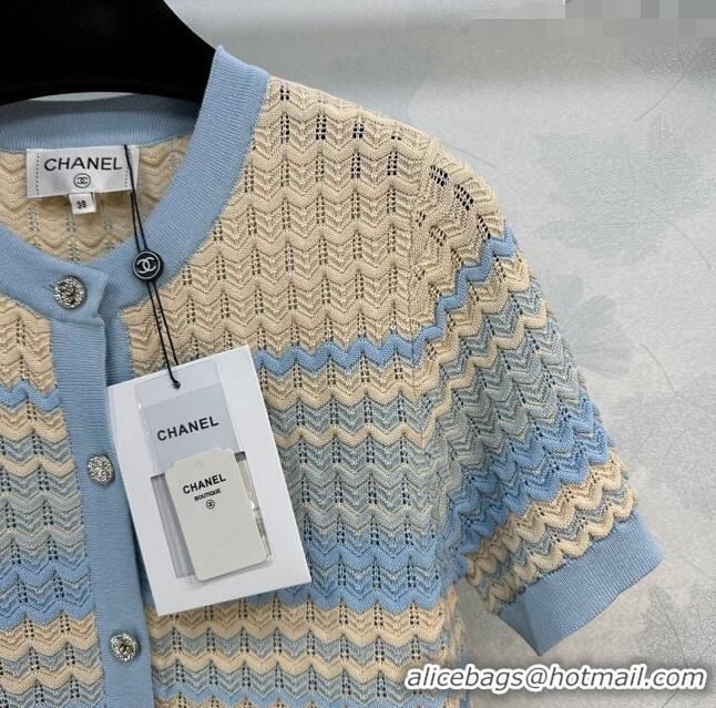 Famous Brand Chanel Knit Cardigan CH041827 Beige/Blue 2024