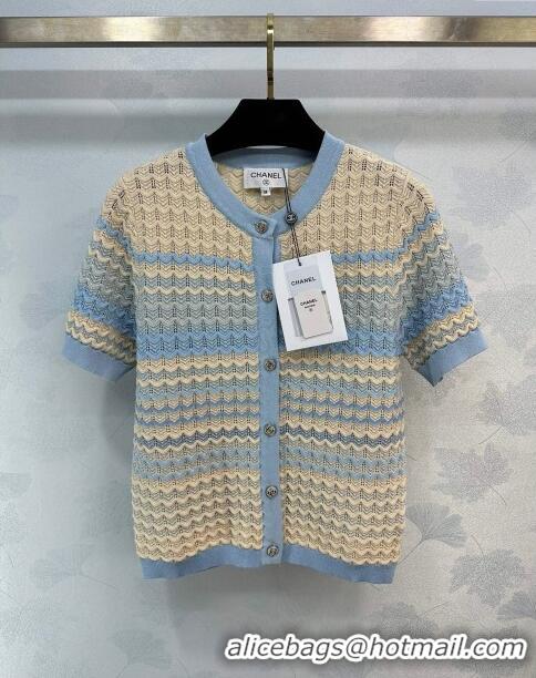 Famous Brand Chanel Knit Cardigan CH041827 Beige/Blue 2024