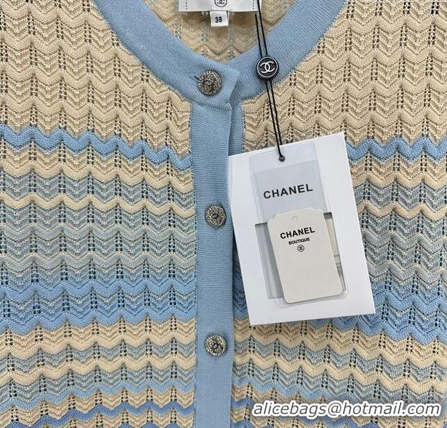 Famous Brand Chanel Knit Cardigan CH041827 Beige/Blue 2024